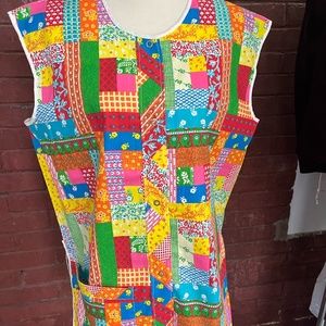 Vintage 70's Rainbow Quilt Print Blouse House Jacket